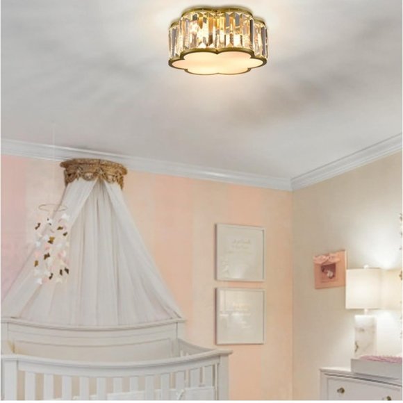 SAMTEEN Luxury Crystal Flush Mount Ceiling Light Modern 3-Light Ceiling Light Fi - Picture 2 of 6